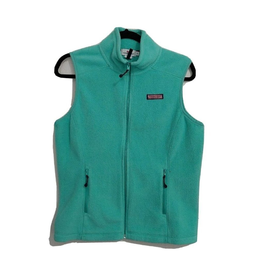 Vineyard Vines Women's Sleeveless Fleece Full Zip Vest Mint Grren Pockets Sz S